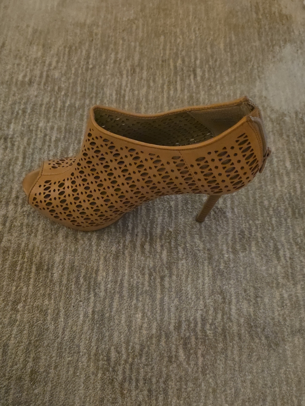 Ann Taylor Tan Laser-Cut Peep-Toe Stiletto Bootie